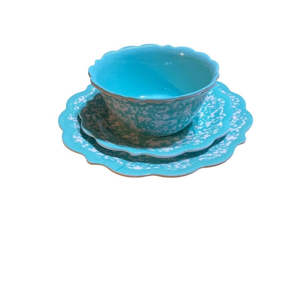 Pioneer Woman Melamine Blue Dip Bowl + 2 Plates
